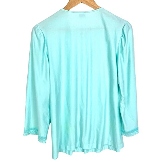 Vintage Vanity Fair Mint Green Lingerie Pegnior Top Button Up L Lace Embroidered - Picture 5 of 7